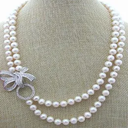 Biżuteria mody 2Row 8-9 mm biały naszyjnik perłowy 20-calowy aaaa