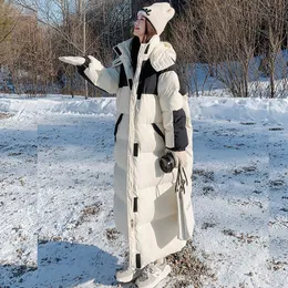 Piumino da donna Parka X lungo Cappotto con cappuccio in cotone bianco nero Cappotto alla caviglia Allungato Oversize Cappotto allentato Addensare Giacca calda Abbigliamento da neve 221207