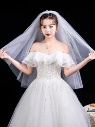 Fancy Wedding Veil 2 strati Tulle con perle Accessori per matrimoni veli da sposa