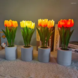 Night Lights LED Tulip Light Artificial Flower Table Lamp Atmosphere Romantic For Bedroom Bedside Room Decor