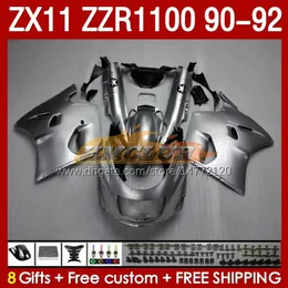 OEM Fairings For KAWASAKI NINJA ZZR1100 ZX 11 R 11R 1990-1992 Body 164No.15 ZX-11 R ZZR 1100 CC ZX-11R ZZR-1100 ZX11R 90 91 92 ZX11 R 1990 1991 1992 Fairing Kit glossy silvery