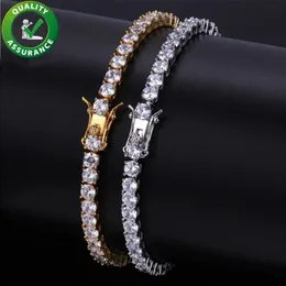 Mens Bracelets Iced Out Diamond Tennis Chain Bracelet Hip Hop Jewelry Copper Material Gold Silver Rose Color Box Clasp CZ Bangle L251v