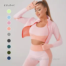 Yoga Outfit Set Träningskläder Gym Kläder Fitness För Dam Träningsoverall Outfit Leggings Sport BH Topp Långärmad Sömlös Leggings Dam Sportkläder Kostym