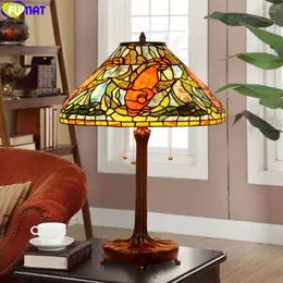 Table Lamps FUMAT Tiffany Red Gold Fish Stained Glass Lamp Copper Frame Desk Light Decorative Art Retro Classical Lighting 18 Inch LED