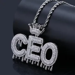 Nome personalizado Iced Out Crown Letters Chain Pingents Colares Men Charms Zircon Hip Hop Jóias de ouro prata 24 polegadas corda chai286q