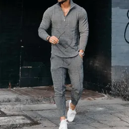 Herrspårar Activewear Casual Half Zip Stand Collar Long Sleeve Pullover T-shirt och Pant Set Streetwear Solid Color 2 Piece 221208