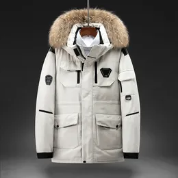 Men's Down Parkas Winter Men Solid Color White Duck Stand Collar Warm Thick Jacket Male Detachable Hat Casual Parka Coat 221208