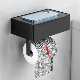 Toalettpappershållare väggmonteringshållare med telefonhylla aluminiumlegering vävnadsrulle förvaring kök badrumstillbehör 221207