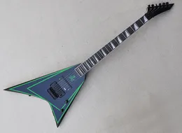 Chitarra elettrica a forma di V nera con striscia verde Tastiera in palissandro Floyd rose che offre servizi personalizzati