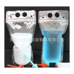 Garrafas de ￡gua 100pcs Bolsas de bebida clara Bolsas com z￭per fosco de pl￡stico saco de pl￡stico com suporte Reclos￡vel ￠ prova de calor 17oz 6 DHWTR
