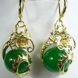 Nowa biżuteria modowa fantazyjna 12 mm zielone jadear smoka kolczyki aaa
