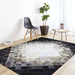 Mattor American Style Luxury Cowhide Seamed Patchwork Rug Natural Cow Hud Päls matta svart och grå dekorationskontor