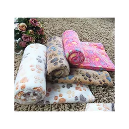 Kennels Pens Dog Blanket Pet Throws Pets Flannel Blankets Kennels Super Soft Fluffy Premium Fleece Dogs Paw Print Mat Puppy Cat 3 Dhfiz