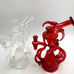 Amber Glass Water Recycler Bong Hookahs 흡연 파이프를위한 구부러진 튜브 오일 Dab Rig Shisha