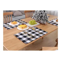 Mats Pads Festival Party Decoration Table Placemat Red Black White Blacks Plaid Drabla Mat Mat Christmas Thanksgiving Day Cutsly Dhzjw