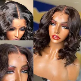Density 13X4 Bob Wig Lace Closure Wigs Pre Plucked Short Brazilian Human Hair Body Wave For Black Women