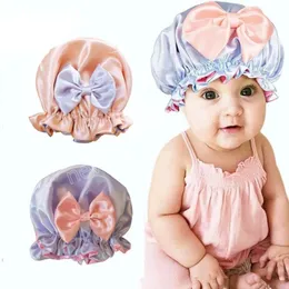 Baby Girls Nightcap com arcos de cabelo recém -nascidos tampas de turbante gorrosas de seda Chaptas redondas acessórios de cabeça presentes de natal