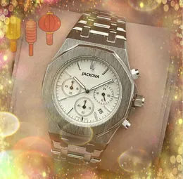 Mens full funktionell Quarz Business Casual Watch 42mm Hour Hand Display Luxury Populärt gummi Fina rostfritt stål Rose Rose Gold Silver Black Wristwatch Gifts
