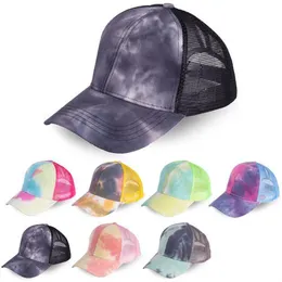 Party Favor Stock 7 Style Baseball Hat Ponytail Cap Washed Cotton Trucker Caps Snapback Tie-Dye Colorful Mesh Cap Xu