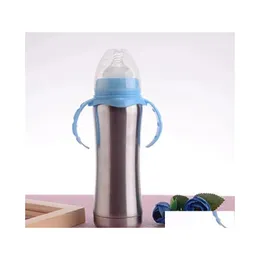 Tumblers Paslanmaz Çelik Bebek Besleme Şişesi Tumbeler 8oz 240ml İzli Huzurlu Süt Şişeleri Çocuklar İçin Kupalar WLL634 DROP D DHGBY