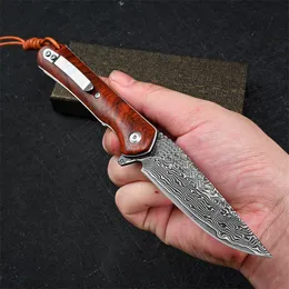 Oferta specjalna Damascus Flipper Pocket Knife VG10 Damascus Steel Point Point Blade Rosiew Rosiew EDC Noże H1369