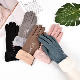 Пять пальцев перчатки полное пальцем зима теплое нагревание для женщин, касаясь экрана кашемир митайн женские лыжные рукавицы эмоции