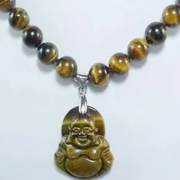 Modeschmuck Tiger Auge Opal Perlen Lachen Buddha Anhänger Halskette
