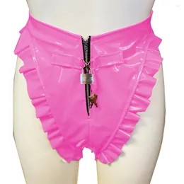 سراويل داخلية للسيدات قابلة للقفل sissy mens reblesh wetlook pvc براءة اختراع جلدية الملابس الداخلية السوستة الأمامية ملخصات ملخص