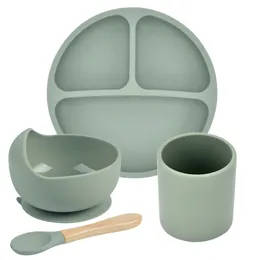 컵 접시기구 4pcs 디자인 베이비 실리콘 플레이트 컵 그릇 스푼 세트 BPA 무료 접이식 수유 식탁 221208