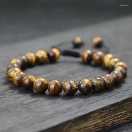 Charm Armband Noter Men Armband 8mm Natural Lava Tiger Eyes Stone Braclet Handmade flätad sträng Braslet Sanskrit Meditationsmycken