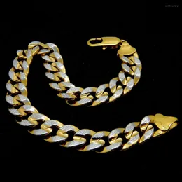Braccialetti di collegamento 9mm Wide Donna Uomo Bracciale da polso Catena 18k Gold Filled Classic Curb Jewelry Gift 22cm Long