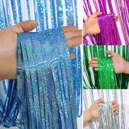 Party Decoration 1M 2M Shining Tassel Backdrop Plastic Thin Curtain Birthday Decorations Soft Strips Wedding BabyShower Anniversary Decor