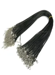 Черная восковая шнурная веревка 15 мм 2 мм кожаной проволоки PU для подарка для подвесного ожерелья с лобстером застежки -соединительной цепочки шарм