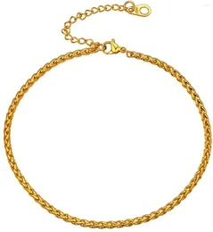 Ankletter u7 kvinnor flickor barfota smycken guld rostfritt stål vete kedja anklet fotarmband 23-28 cm lång a335