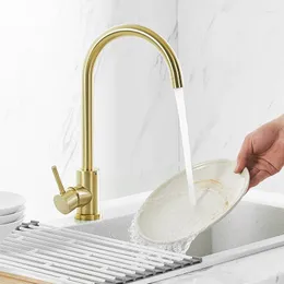 Banyo Lavabo muslukları fırçalanmış altın mutfak musluğu ücretsiz tek saplı hazırlık sus 304 paslanmaz çelik
