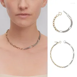 Choker LONDANY Necklace Justine Gold And Silver Color Block Thick Chain Short Bracelet Set Female