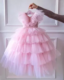 Abiti da ragazza Tulle Blush Pink Flower Lunghezza del pavimento Ruffles Little Wedding Dress Comunione Birthday Poshoot Gowns