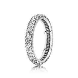 Zarif Pave Band Ring Otantik Sterling Gümüş Pandora için Orijinal Kutu ile Tam CZ Diamond Düğün Takı Kadınlar Güller Gül Altın Nişan Yüzükleri Seti