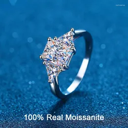 Cluster-Ringe, zertifizierter 3-karätiger Moissanit-Ring mit Radiant-Schliff, quadratischer Luxus-Diamant für Hochzeit, Verlobung, Frauen