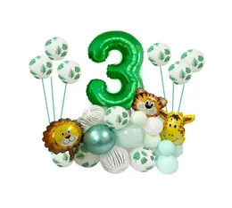 Dekoracja imprezy szczęśliwa 1 2 3 4 5 lat urodziny safari balony zwierzęce ustawione baby shower it039s a boy forest dżungla zielona folia nu1903727