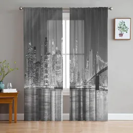 Cortina City Night Lights Chiffon Sheer Cretins for Livroom Bedroom Home Decoração Janela Voile Tulle Drapes