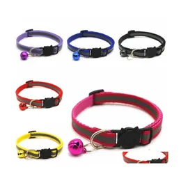 Dog Collars Leashes Usef Round Pet Reflective Bell Cat Face Adjustable Size Necklace Neck Strap Safety Buckle Lead Accessory Vt157 Dhmmd