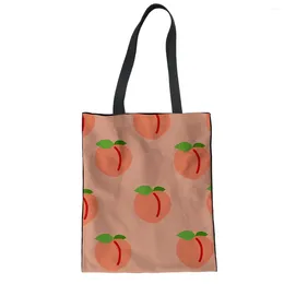 이브닝 가방 Kawaii 여자 쇼핑 핸드백을위한 귀여운 복숭아 캔버스 가방 멋진 여름 과일 휴대용 여성 디자이너