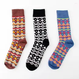 Erkek çoraplar mutlu retro etnik tarzı elmas yüksek üst moda trend erkekler bahar sonbahar kış sen
