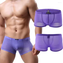 Underpants 4/1PCS Sexy Ice Silk Boxer Men's Underwear Penis Pouch Shorts Smooth Trunks Panties Low Rise Swimwear Male Nightwear