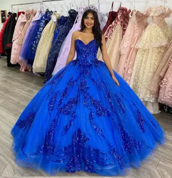 Lüks kraliyet mavisi quinceanera elbise balo elbisesi ışıltılı payetler korse prenses 16 balo elbise yarışması parti vestidos de 15 anos