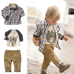 Spring autumn Toddler Kids Baby Girls Boys Cartoon Long Sleeve Tops Pants Plaid Coat Outfits boy Children Sets Clothing 0-5Years2052