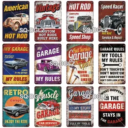 Vintage Auto Garage Metal Metal Ralue Rules Tin Znak Talerz Wystrój ściany do baru Club Man Cave Cartoon Painting Plakat 20cmx30cm Woo