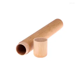 صناديق التخزين 1pcs Natural Bamboo Frustrush Tube Case