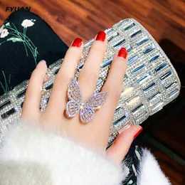 Luxury Crystal Rings for Women Open Adjustable Shine Butterfly Rings Weddings Party Jewelry Gifts